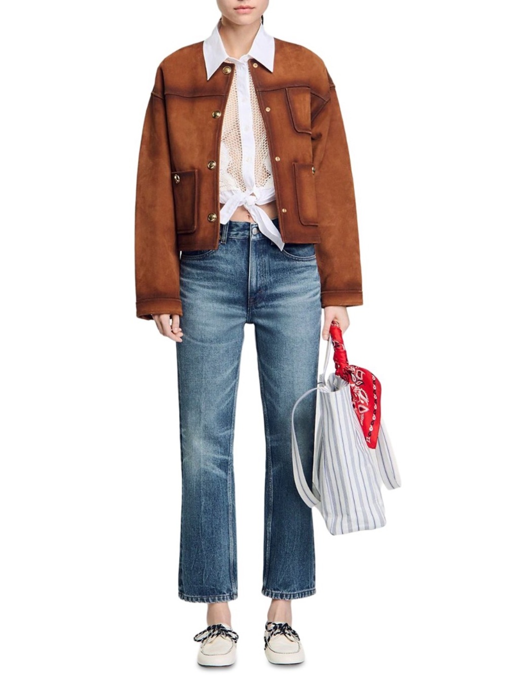SANDRO faded high rise straight leg jeans